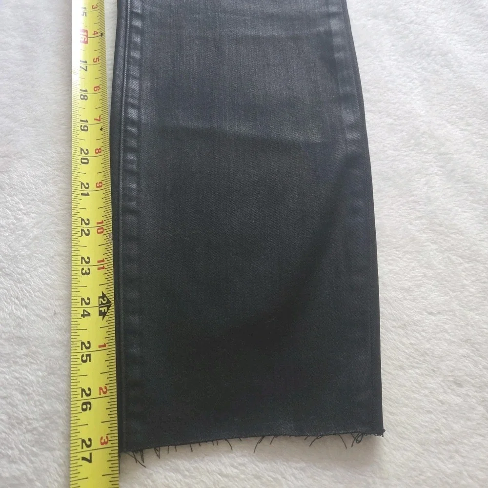 Frank & Eileen Sligo Skinny Black Stretch Italian Waxed Denim Jeans Raw Hem 32